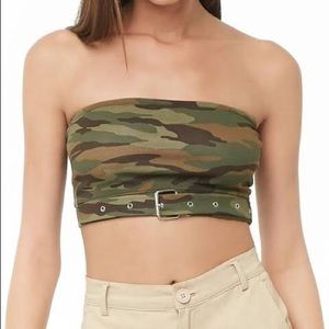 Women's Camo Print Tube Top - Olive/Green -